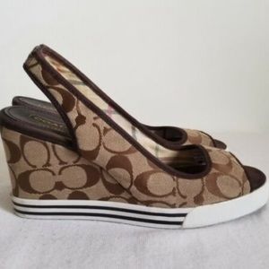 AUTHENTIC 💗 COACH SYDNEY PEEP TOES WEDGES
